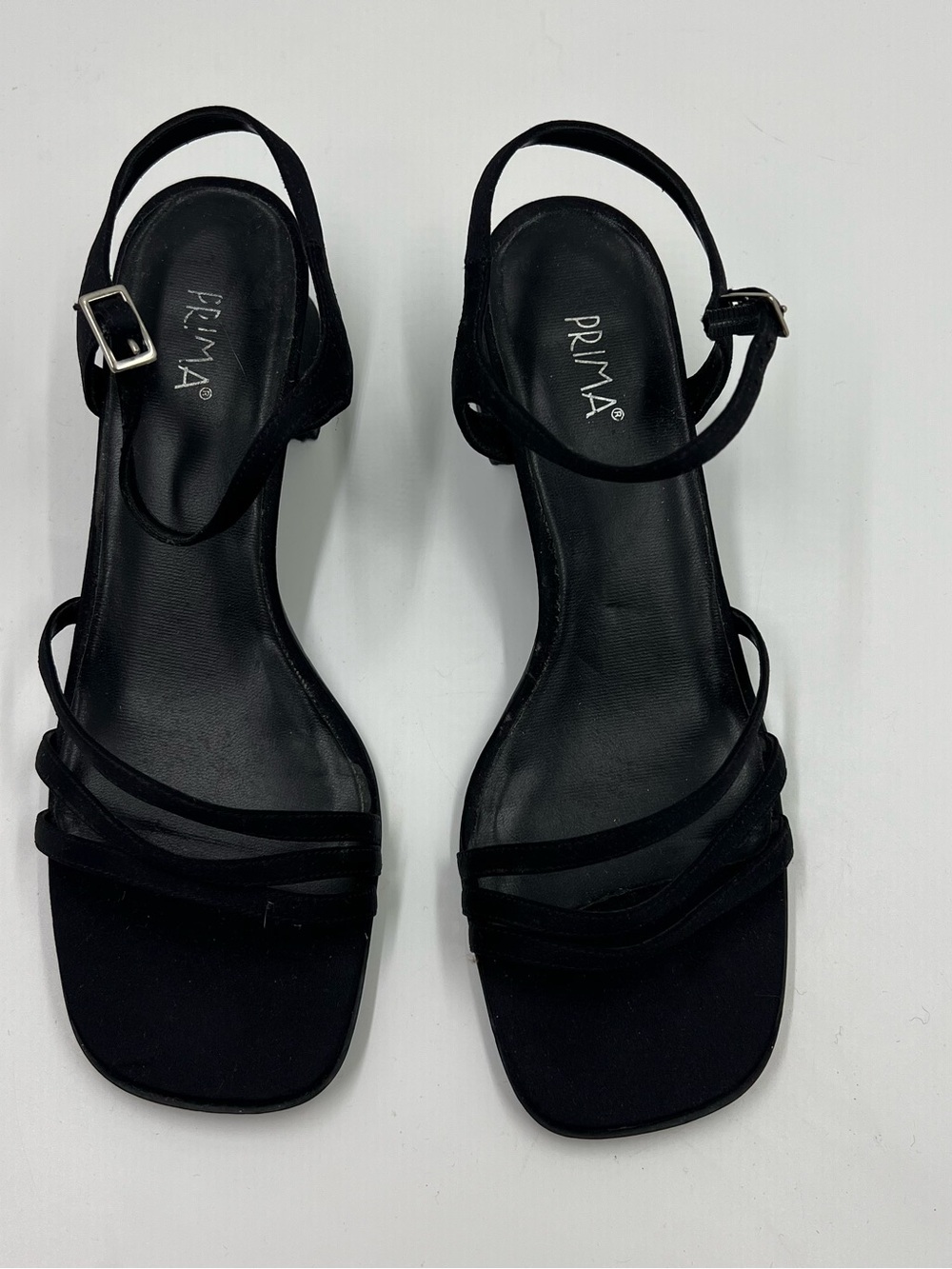 Prima Women's Sandals Black Strappy Mid Block Heel Heels 10 M